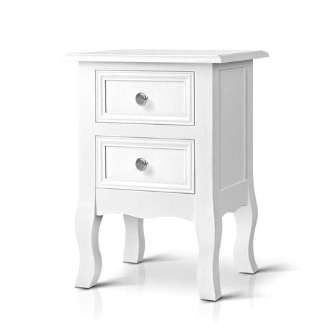 Bedside Table 2 Drawers - BISSET White