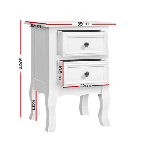 Bedside Table 2 Drawers - BISSET White