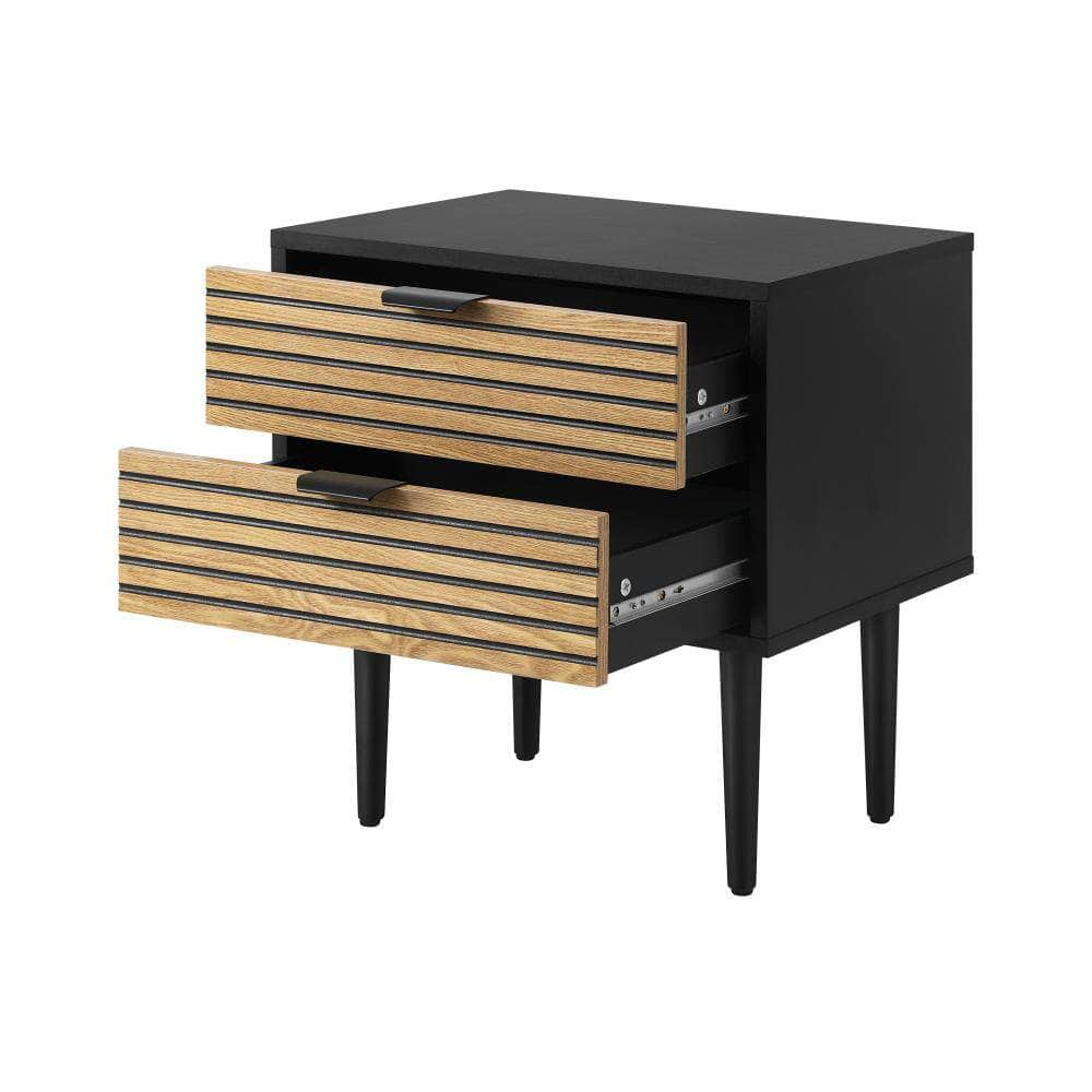 Bedside Table 2 Drawers - Black