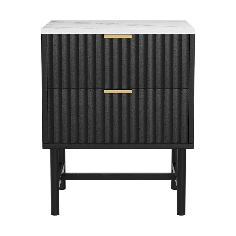 Bedside Table 2 Drawers - Black