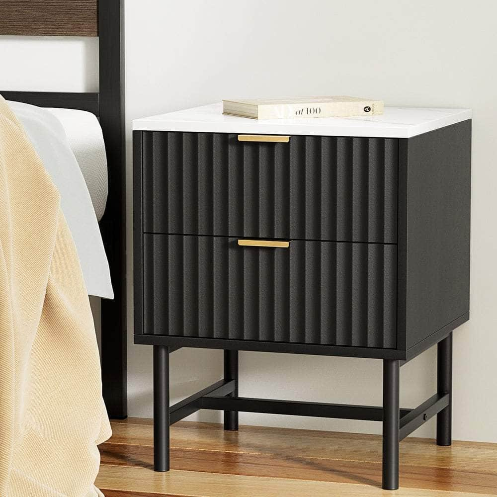 Bedside Table 2 Drawers - Black