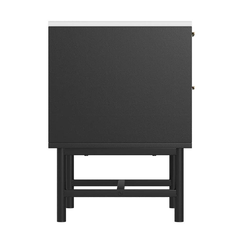 Bedside Table 2 Drawers - Black