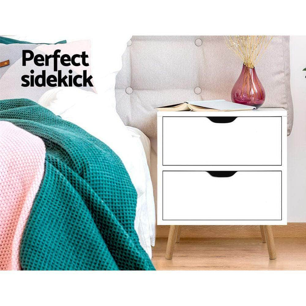 Bedside Table 2 Drawers - BODEN White