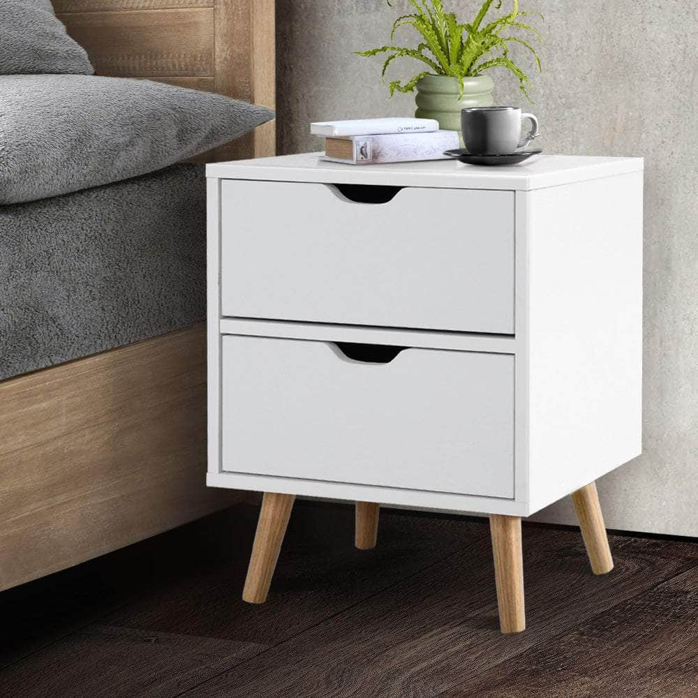 Bedside Table 2 Drawers - BODEN White