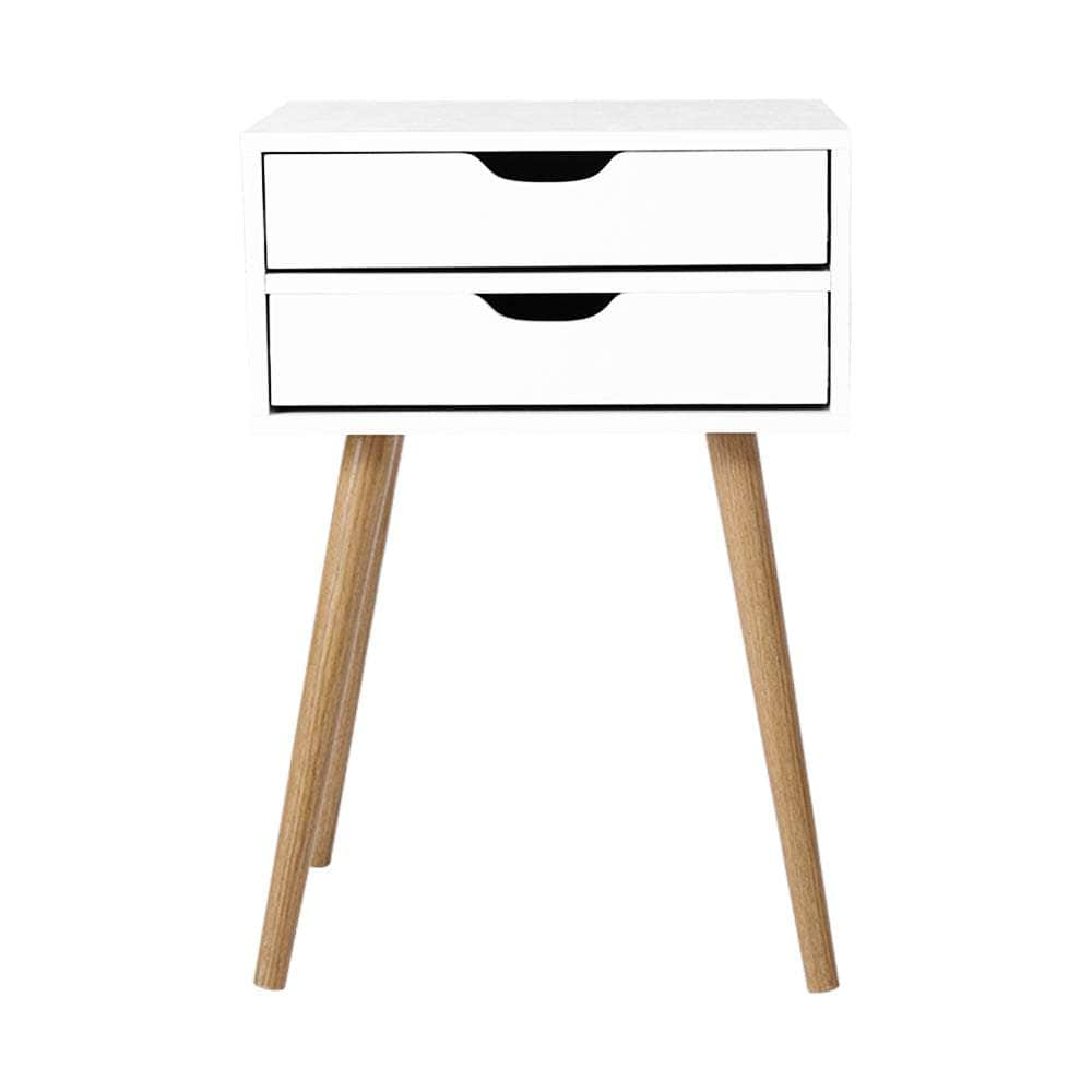 Bedside Table 2 Drawers - BODIE White