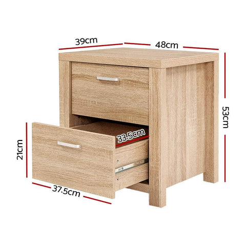 Bedside Table 2 Drawers - MAXI Pine