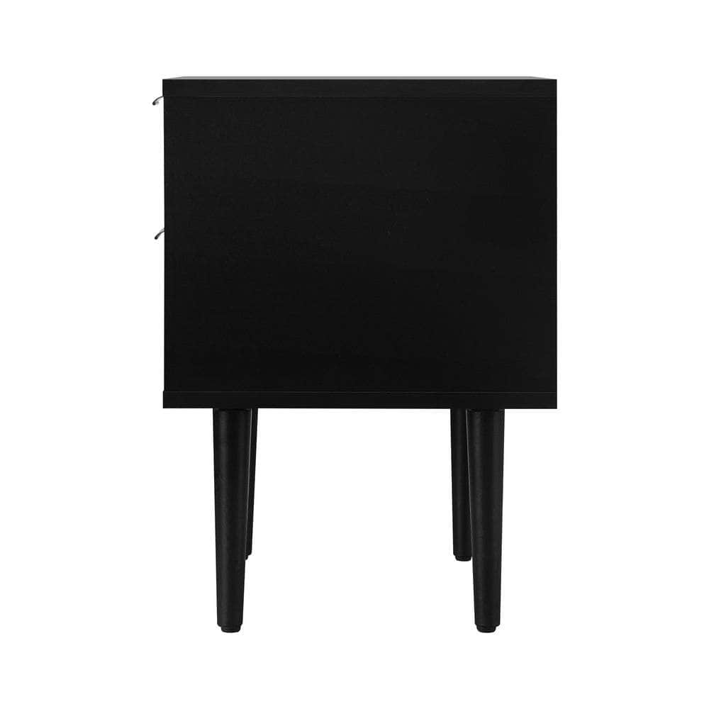 Bedside Table 2 Drawers Metal Handle Black&Wooden