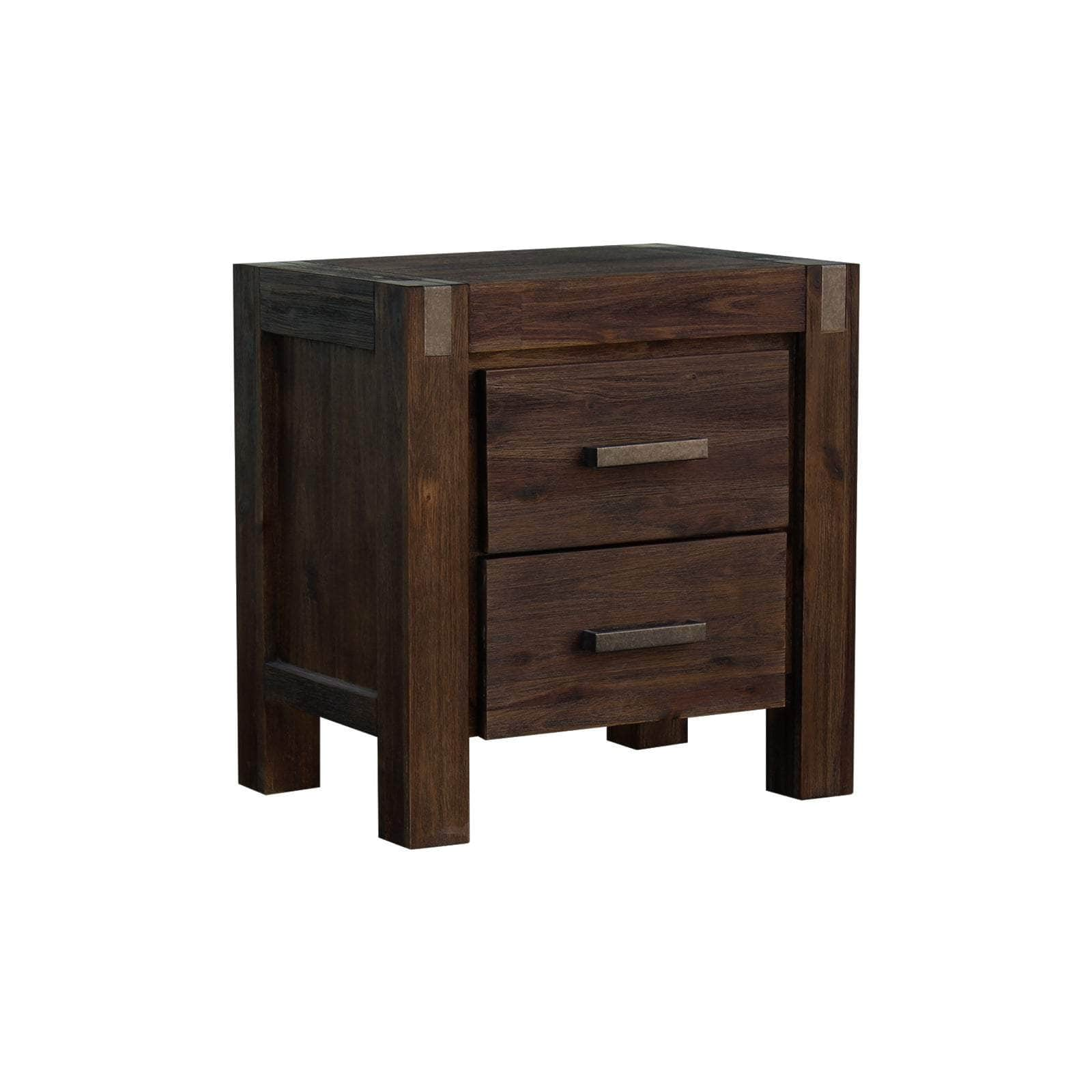 Bedside Table 2 Drawers Night Stand Solid Wood Acacia Storage In Chocolate