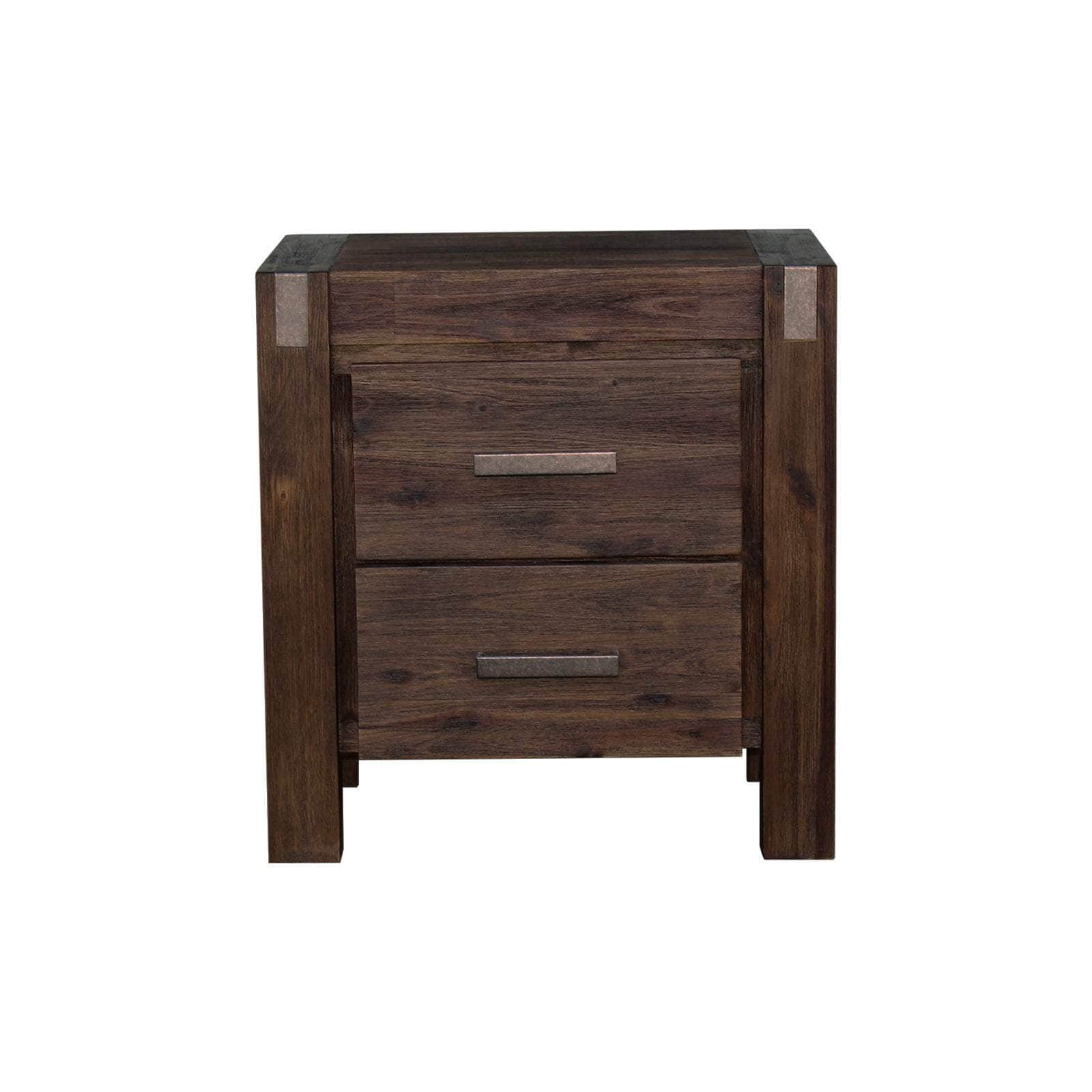 Bedside Table 2 Drawers Night Stand Solid Wood Acacia Storage In Chocolate