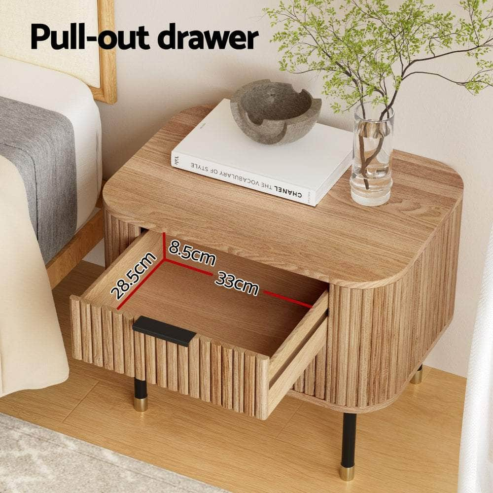 Bedside Table 2 Drawers Paulownia Wood Pine