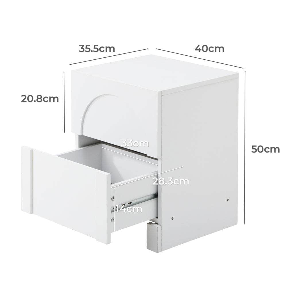 Bedside Table 2 Drawers Side Table White