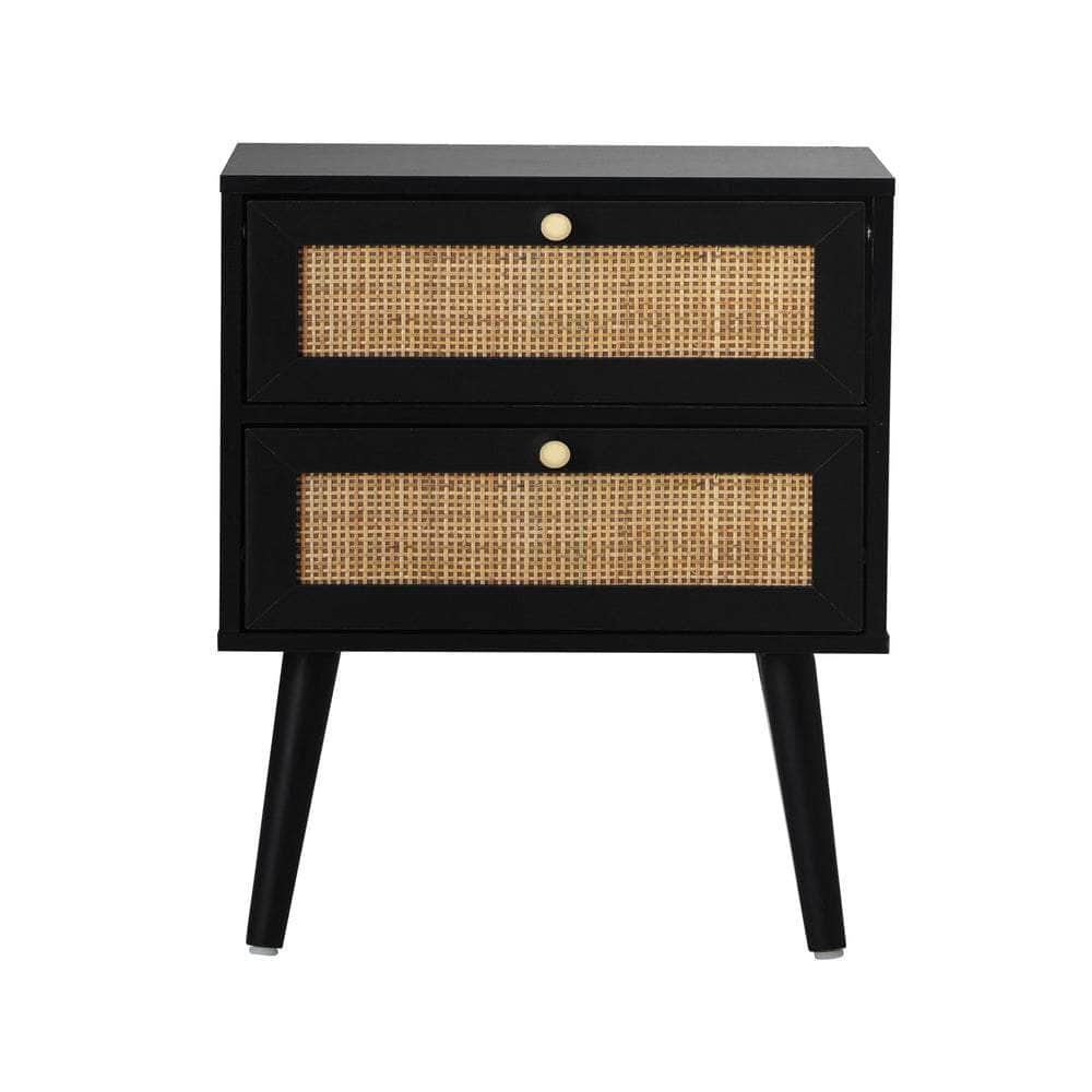 Bedside Table 2 Drawers Storage Cabinet Rattan