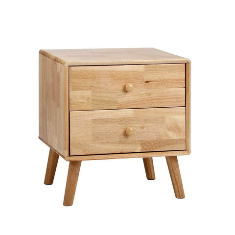 Bedside Table 2 Drawers Storage Rubber Wood