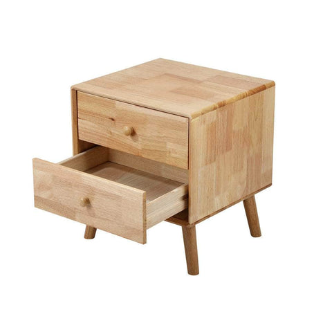 Bedside Table 2 Drawers Storage Rubber Wood