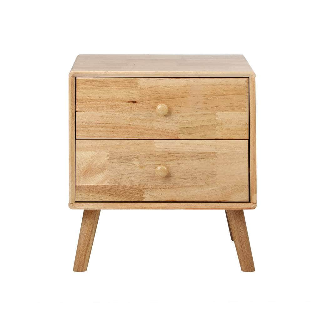 Bedside Table 2 Drawers Storage Rubber Wood