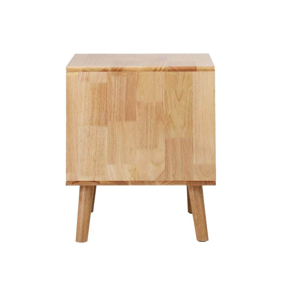 Bedside Table 2 Drawers Storage Rubber Wood