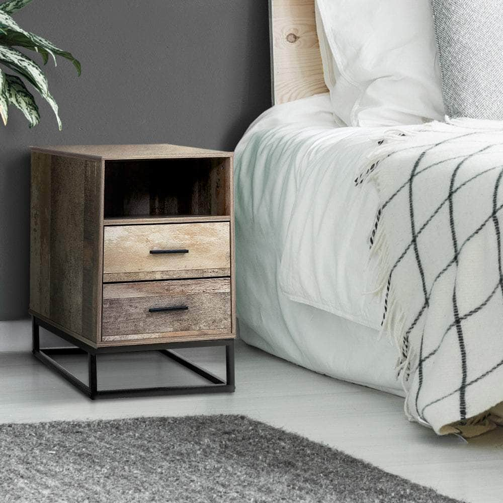 Bedside Table 2 Drawers with Shelf - BADAN