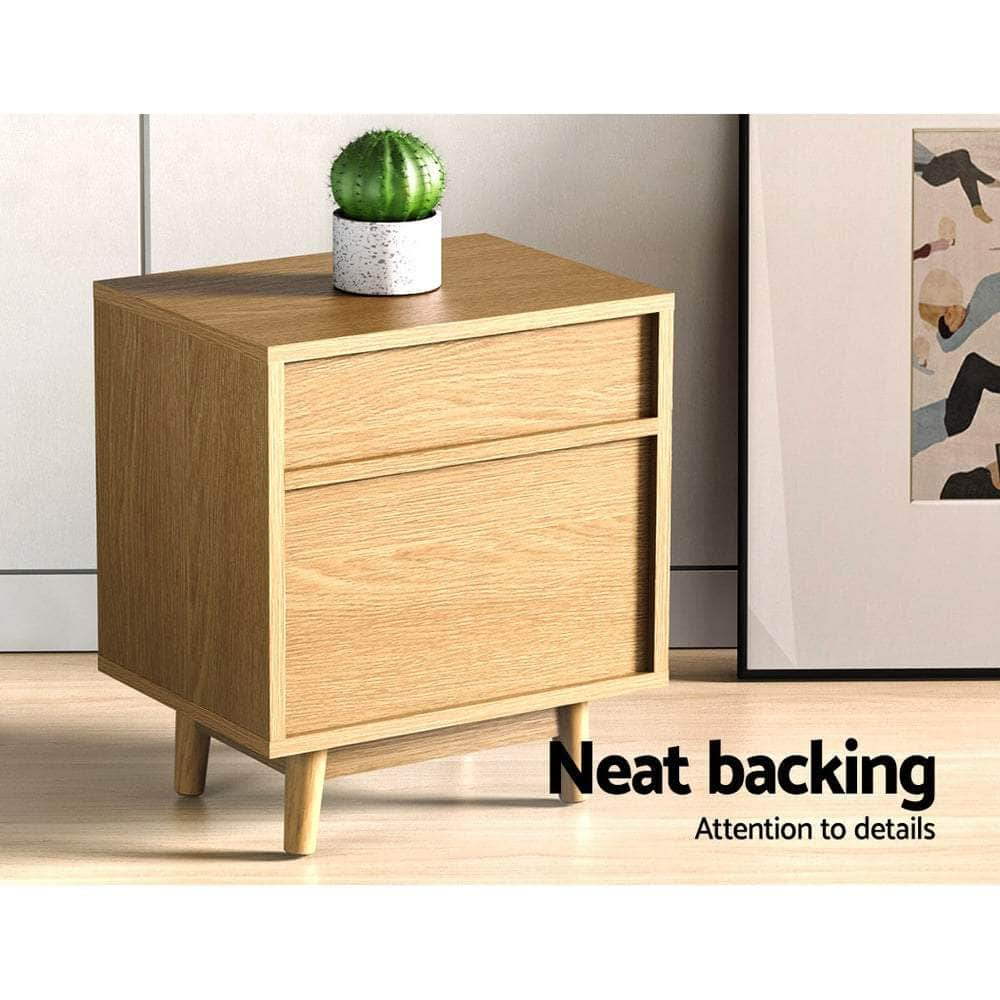 Bedside Table 2 Drawers with Shelf - BERTHA Oak