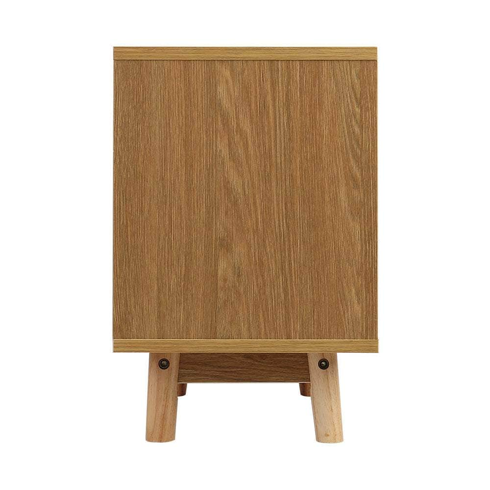 Bedside Table 2 Drawers with Shelf - BERTHA Oak