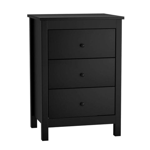 Bedside Table 3 Drawers Hamptons Furniture Black/White