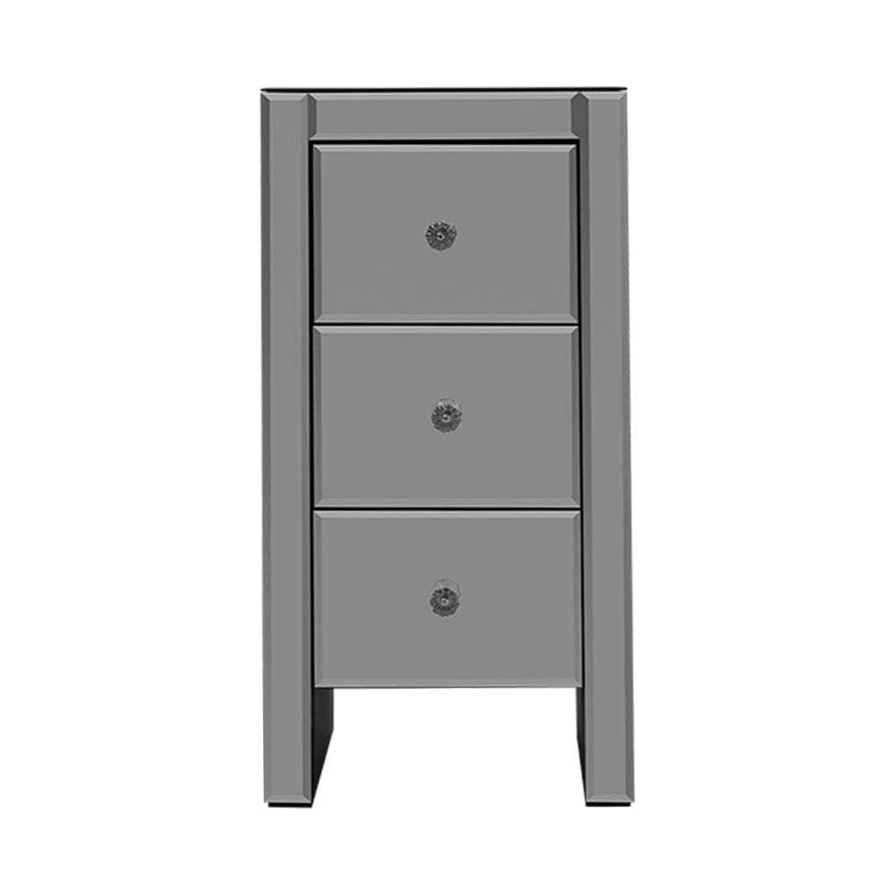 Bedside Table 3 Drawers Mirrored Glass - QUENN Grey