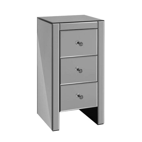 Bedside Table 3 Drawers Mirrored Glass - QUENN Grey