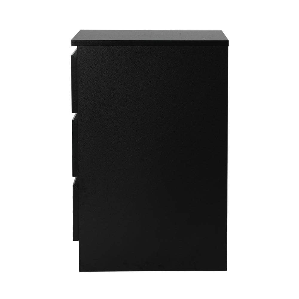 Bedside Table 3 Drawers Storage Cabinet Black