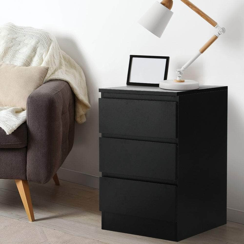 Bedside Table 3 Drawers Storage Cabinet Black