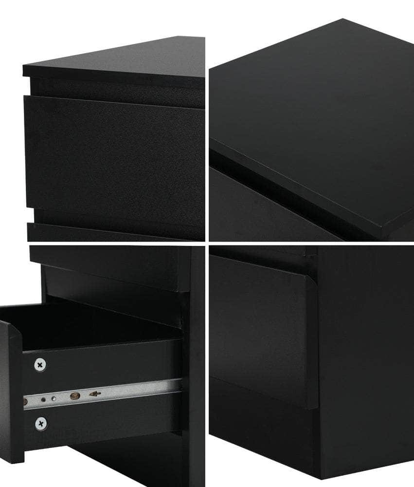 Bedside Table 3 Drawers Storage Cabinet Black