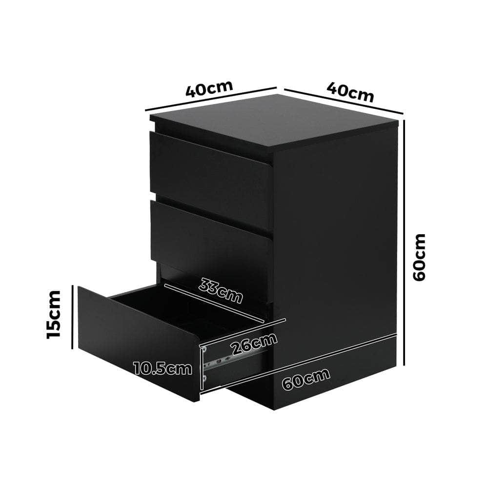 Bedside Table 3 Drawers Storage Cabinet Black