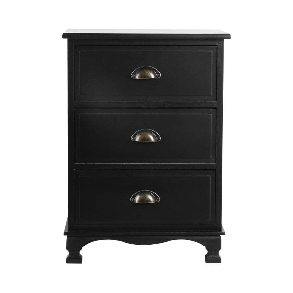 Bedside Table 3 Drawers Vintage - THYME Black