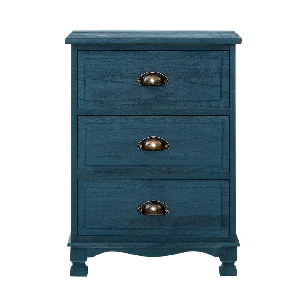 Bedside Table 3 Drawers Vintage - THYME Blue