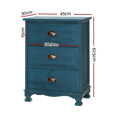 Bedside Table 3 Drawers Vintage - THYME Blue