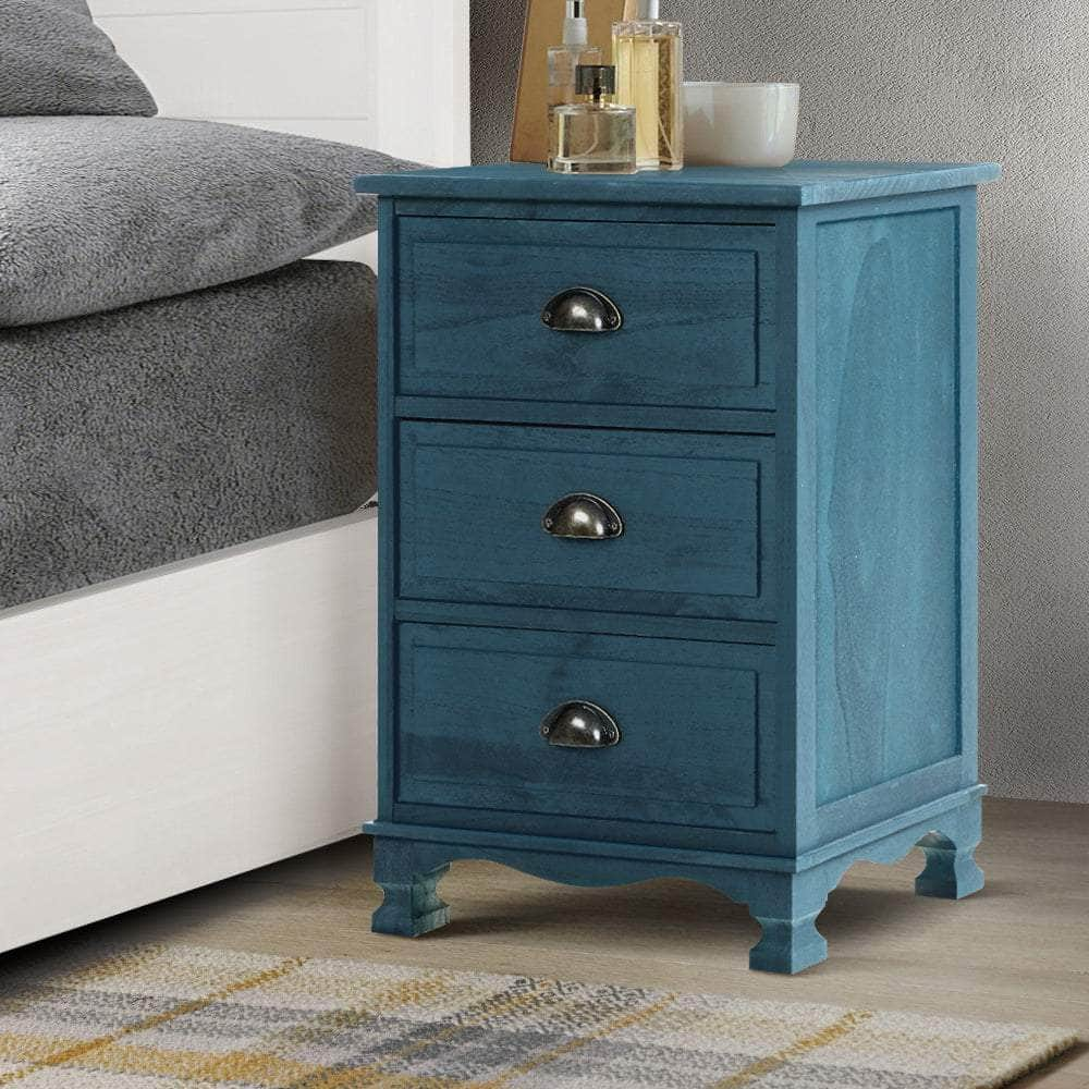 Bedside Table 3 Drawers Vintage - THYME Blue