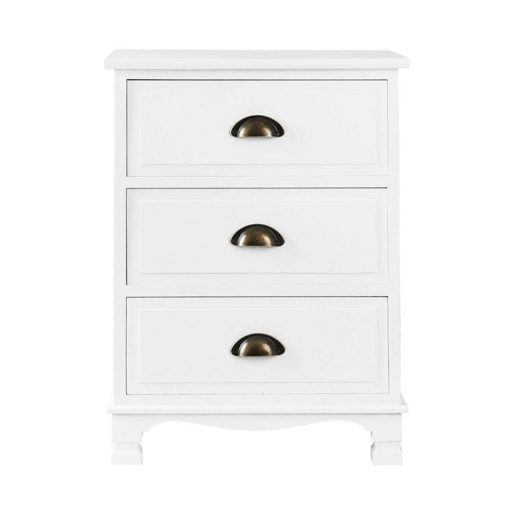 Bedside Table 3 Drawers Vintage - THYME White