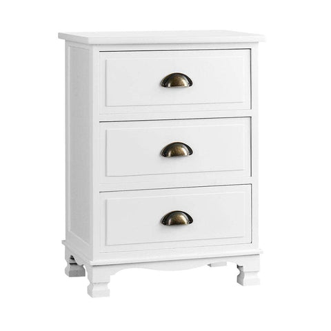 Bedside Table 3 Drawers Vintage - THYME White