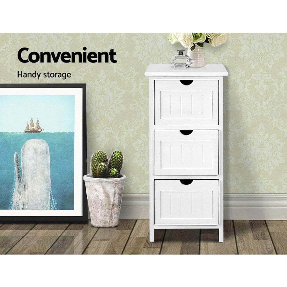 Bedside Table Bathroom Storage Cabinet 3 Drawers White