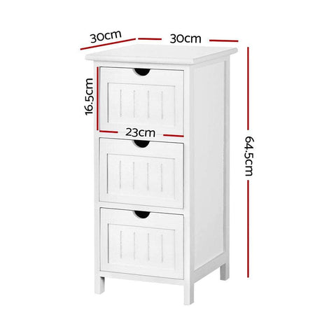 Bedside Table Bathroom Storage Cabinet 3 Drawers White