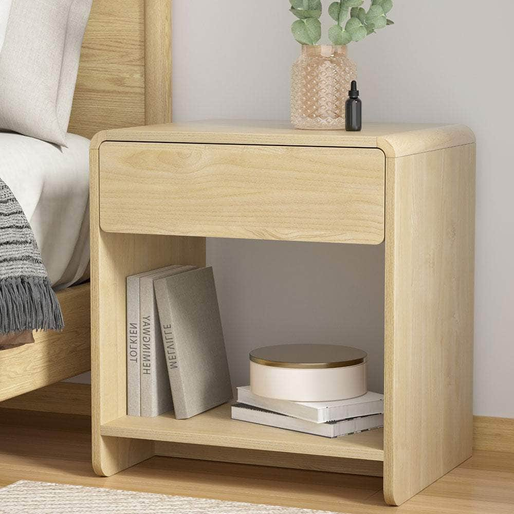 Bedside Table Drawer Open Shelf Pine