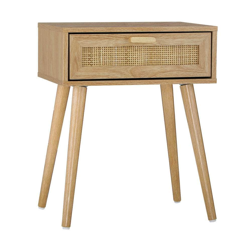 Bedside Table Drawers Bedroom Wood Cabinet Nightstand Rattan Furniture