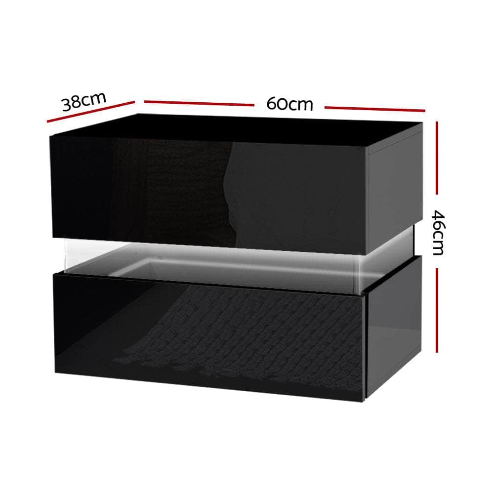 Bedside Table LED 2 Drawers - LUMI Black