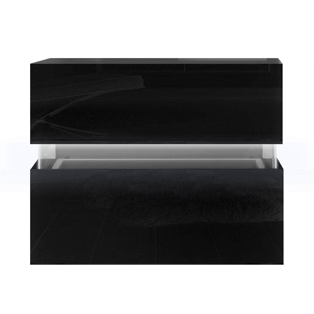 Bedside Table LED 2 Drawers - LUMI Black