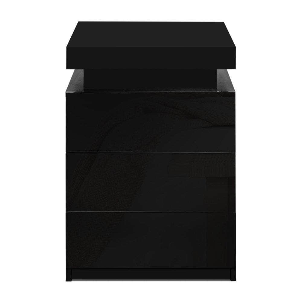 Bedside Table LED 3 Drawers - COLEY Black