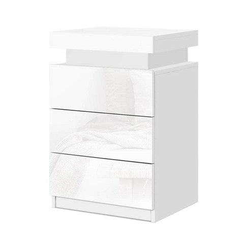 Bedside Table LED 3 Drawers - COLEY White