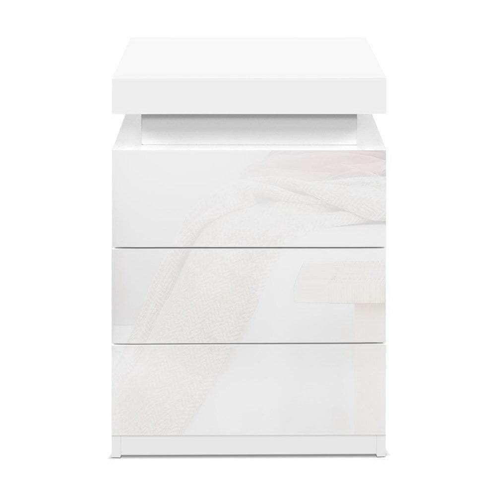 Bedside Table LED 3 Drawers - COLEY White