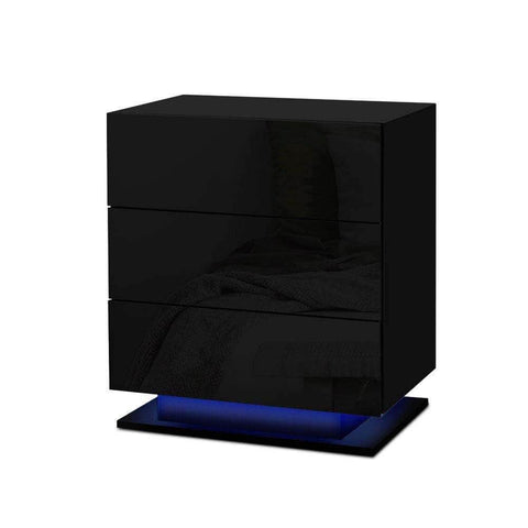 Bedside Table LED 3 Drawers - MORI Black