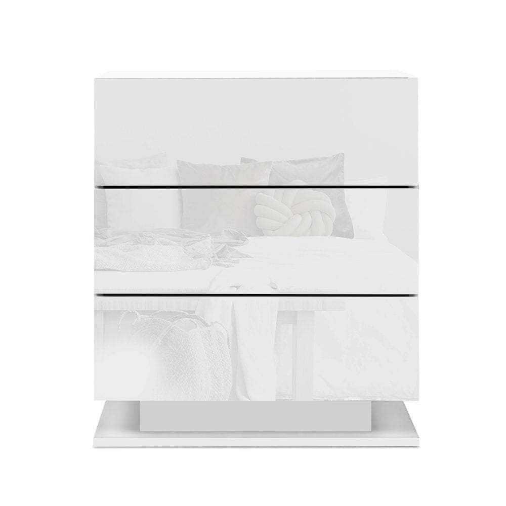 Bedside Table LED 3 Drawers - MORI White