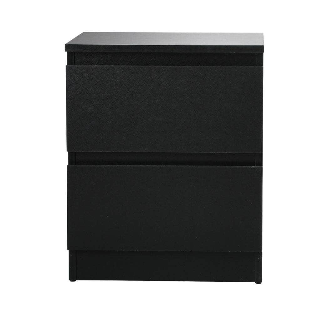 Bedside Table Nightstand 2 Drawers Black Natural White