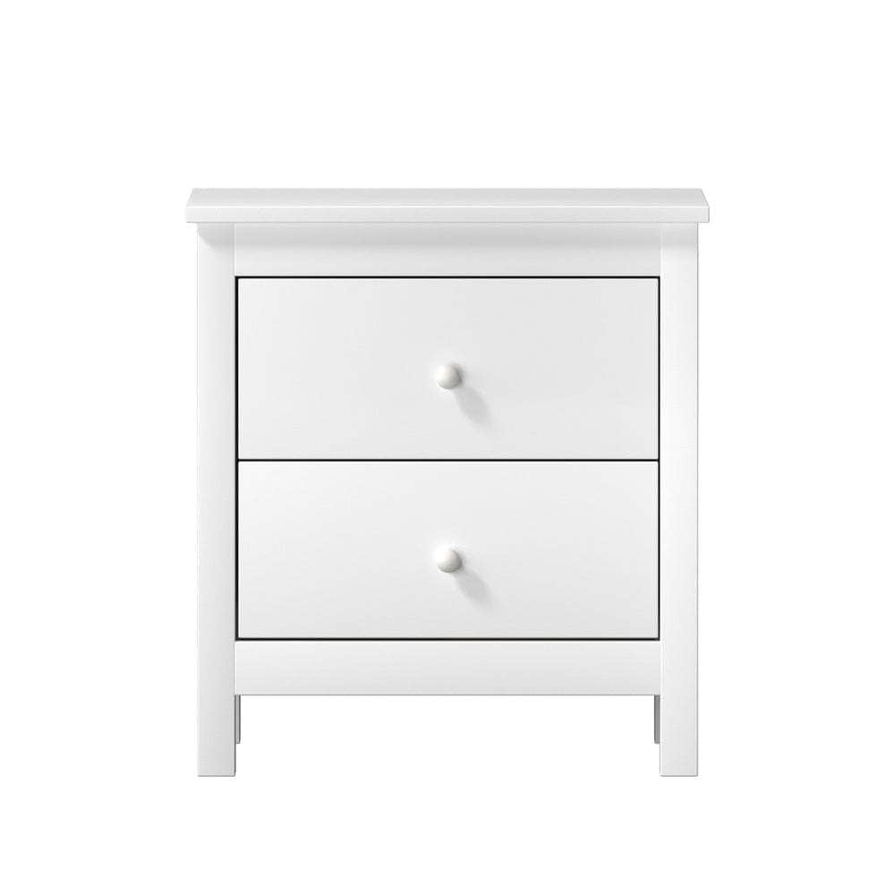 Bedside Table Side End Table 2 Drawers White