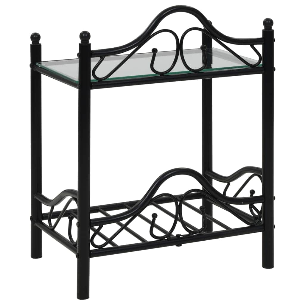 Bedside Table Steel and Tempered Glass  Black